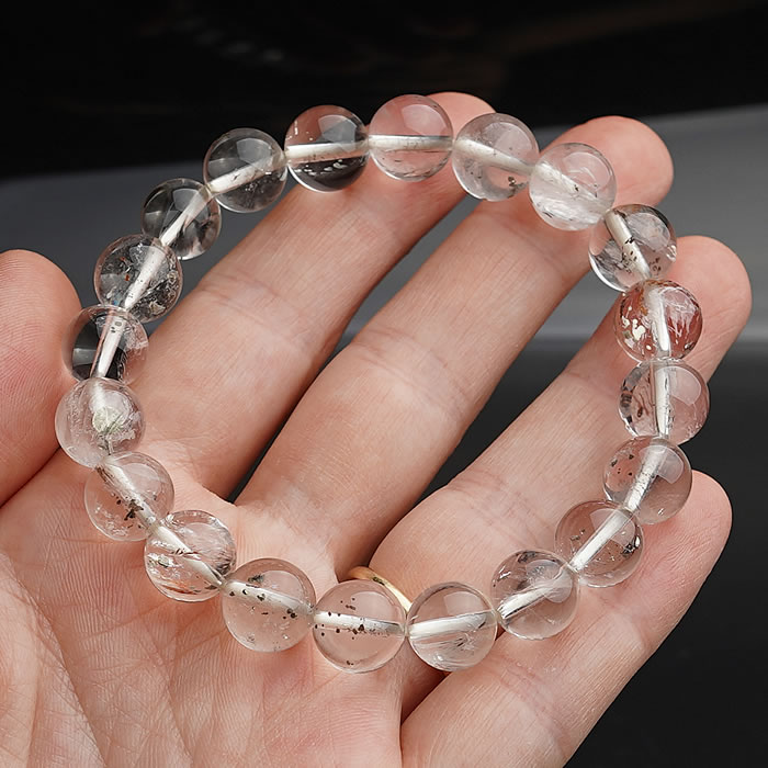 【一点物】【鑑別書付き】天然パイライトinクォーツ 約9.5mm ブレスレット 天然石 パワーストーン パイライトインクォーツ パイライト in クォーツ 黄鉄...