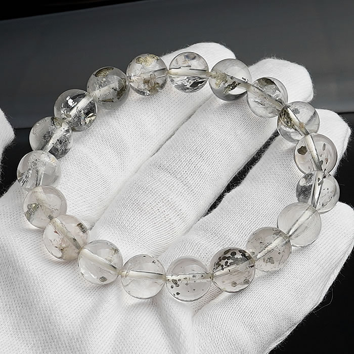 【一点物】【鑑別書付き】天然パイライトinクォーツ 約10mm ブレスレット 天然石 パワーストーン パイライトインクォーツ パイライト in クォーツ 黄鉄鉱...