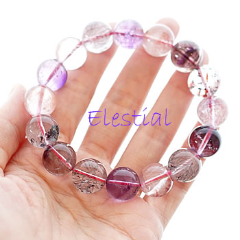 【一点もの・希少石】マダガスカル産スーパーセブン(アメジストエレスチャルクォーツ)AAA 約13〜13.5mm ブレスレット 天然石 パワーストーン アメジスト...