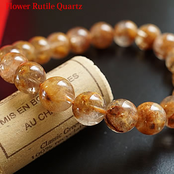 【一点もの】【希少】フラワールチルクォーツ 10〜10.5mm オーストラリア産 星入りルチルクォーツ スタールチルクォーツ ブレスレット 天然石 パワーストー...