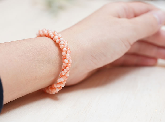 【数量2本】【希少】ピンクコーラル ツイスト ブレスレット 天然石 パワーストーン さんご 3月の誕生石 ジュエリー 深海珊瑚