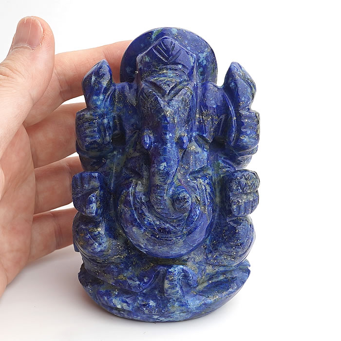 【一点物】ガネーシャ ラピスラズリ 約97mm 手彫り置き石 天然石 パワーストーン インテリア 置物 夢をかなえるゾウ 象 ラピス 青金石 瑠璃石 9月 12...