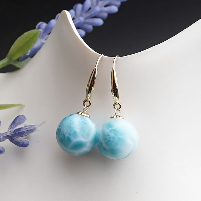 【数量限定】ラリマーAAA 18K GOLD 9〜10mm 両耳ペア 天然石 パワーストーン ラリマール ペクトライト フックタイプ