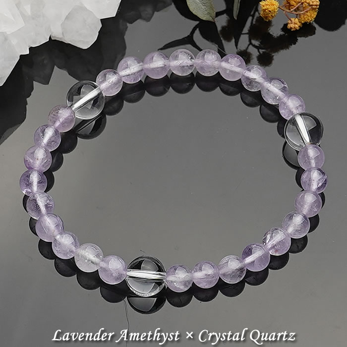 ラベンダーアメジスト6mm 水晶AAA8mm ブレスレット 天然石 パワーストーン 水晶3ポイントブレスレット