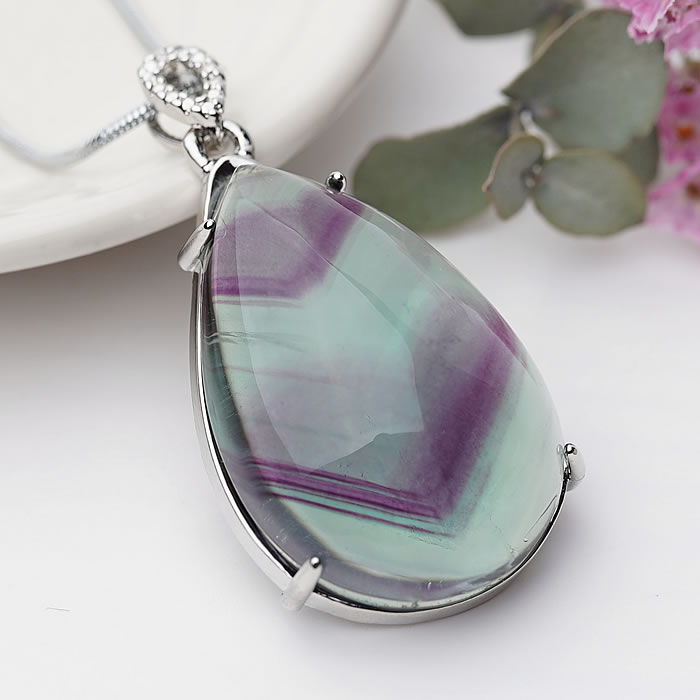 【一点物】【Silver925チェーン付き】フローライト ペンダントトップ ネックレス 天然石 パワーストーン フルオライト レインボーフローライト 蛍石
