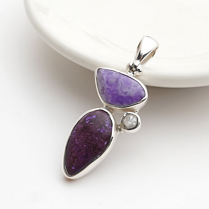 【一点物】スギライト ホワイトトパーズ ペンダントトップ ネックレス 天然石 パワーストーン スターボーン社製 STARBORN シルバー925