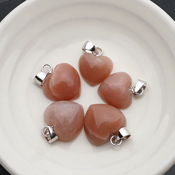 オレンジムーンストーン ハート ペンダントトップ 1個 天然石 パワーストーン Silver925 ムーンストー..