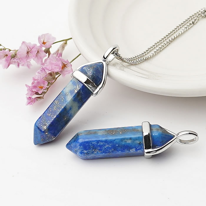 ラピスラズリ 両剣ポイント ペンダントトップ ネックレス 天然石 パワーストーン ダブルポイント 青金石 瑠璃石 9月の誕生石 12月の誕生石 アフガニスタン産