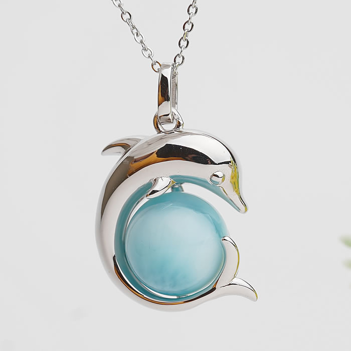 【一点物】【高品質】ラリマーAAA ドルフィン いるか 12mm玉使用 ペンダントトップ ネックレス 天然石 ..