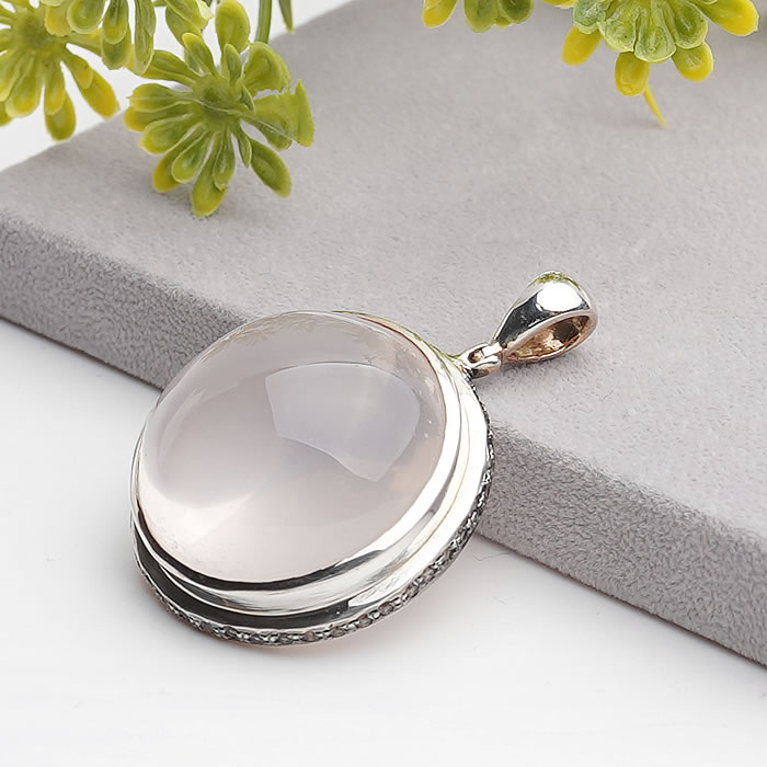 【一点物】ローズクォーツ ホワイトトパーズ ペンダントトップ ネックレス 天然石 パワーストーン スターボーン社製 STARBORN シルバー925