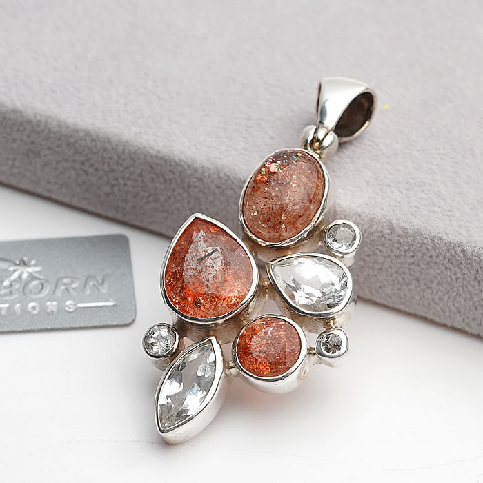 【一点物】サンストーン ホワイトトパーズ ペンダントトップ ネックレス 天然石 パワーストーン スターボーン社製 STARBORN シルバー925