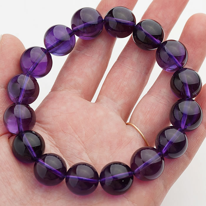 【一点物】【最高品質】アメジストAAAA 約14～14.5mm ブレスレット 天然石 パワーストーン ブラジル産
