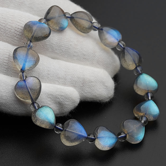 【一点物】【高品質】【希少】ラブラドライトAAA ハート ラブラドライトAAA4mm ブレスレット 天然石 パワーストーン