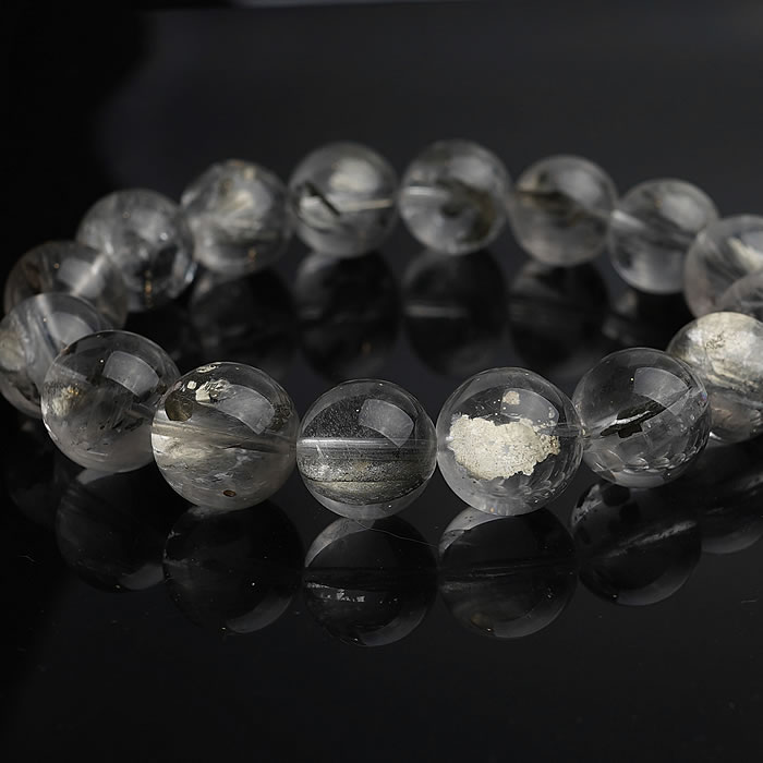 【一点物】【希少】天然パイライトinクォーツ 約13～14mm ブレスレット 天然石 パワーストーン パイライトインクォーツ パイライト in クォーツ 黄鉄鉱 pyrite 水晶