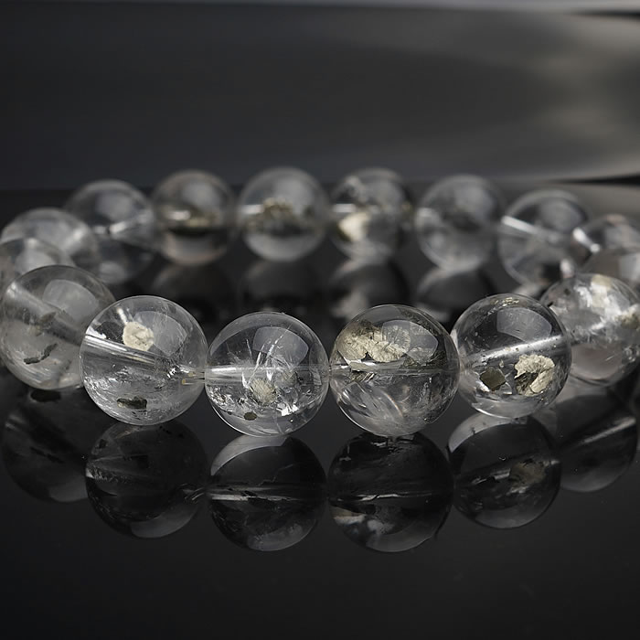 【一点物】【希少】天然パイライトinクォーツ 約13〜14mm ブレスレット 天然石 パワーストーン パイライトインクォーツ パイライト in クォーツ 黄鉄鉱...