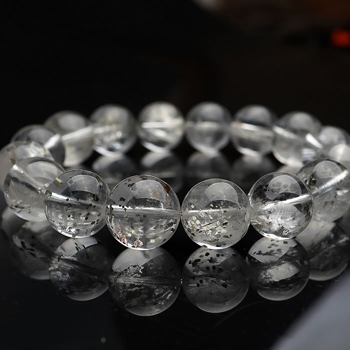 【一点物】【希少】天然パイライトinクォーツ 約13〜14mm ブレスレット 天然石 パワーストーン パイライトインクォーツ パイライト in クォーツ 黄鉄鉱...