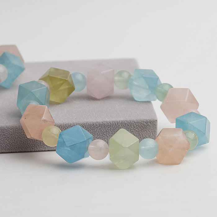 【数量限定】【高品質】【希少】ミックスベリル マルチカラーアクアマリン カット&ラウンド ブレスレット 天然石 パワーストーン ベリル ベリルミックス 緑柱石 ...