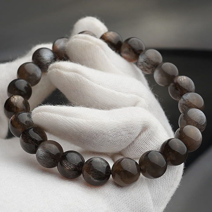 【一点物】【希少】高品質 ブラックサンストーン 約8.4〜8.9mm ブレスレット 天然石 パワーストーン サンストーン