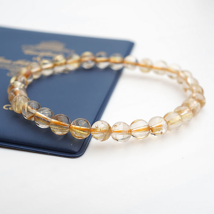 【一点物】鑑別書付き ルチルクォーツ 約6.3～6.6mm ブレスレット 天然石 パワーストーン