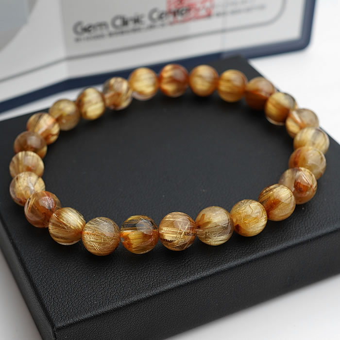 【一点物】鑑別書付き ルチルクォーツ 約7.7〜8.1mm ブレスレット 天然石 パワーストーン