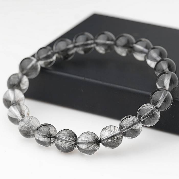 【一点物】【高品質】鑑別書付き ブラックルチルクォーツ 約9〜9.6mm ブレスレット 天然石 パワーストーン ルチルクォーツ