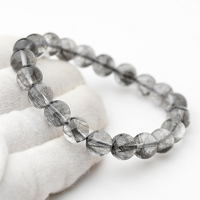 【一点物】【高品質】鑑別書付き ブラックルチルクォーツ 約9～9.6mm ブレスレット 天然石 パワーストーン ルチルクォーツ