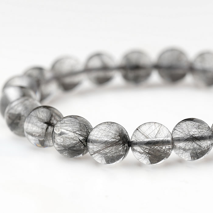 【一点物】【高品質】鑑別書付き ブラックルチルクォーツ 約9～9.6mm ブレスレット 天然石 パワーストーン ルチルクォーツ