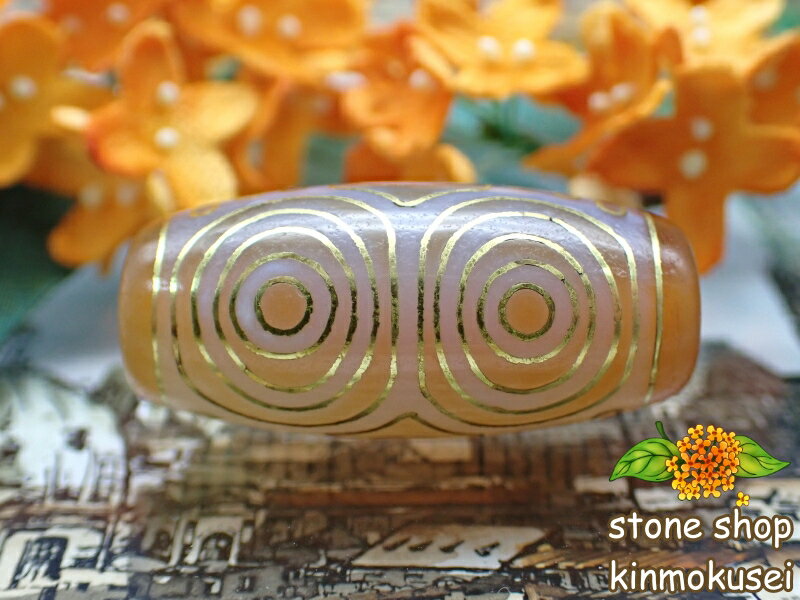 【チベット銀線天珠】龍眼天珠 黄 ハンドメイド 【古銅】 【一点物】