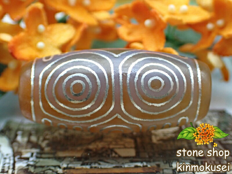 【チベット銀線天珠】龍眼天珠 橙 ハンドメイド 【一点物】