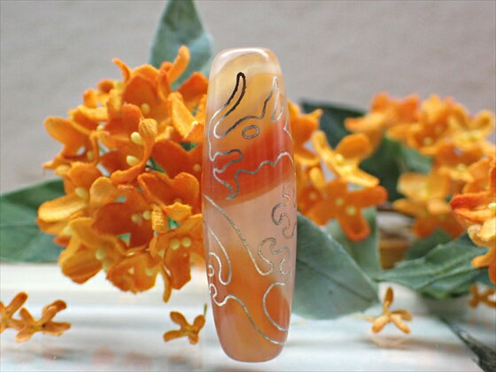 【チベット銀線天珠】騎龍観音天珠 ハンドメイド 【天然模様入り】 【一点物】