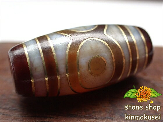 【チベット銀線天珠】三眼天珠 茶 ハンドメイド 【古銅】 【デンドリティック鉱物入り】 【一点物】 【※注意事項あり】