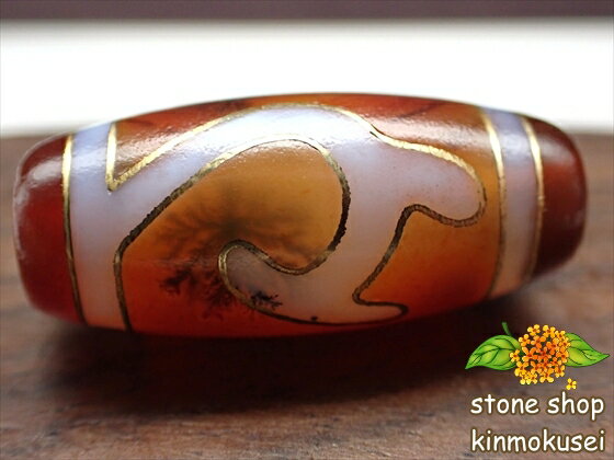 【チベット銀線天珠】緑度母天珠 橙 ハンドメイド 【古銅】 【デンドリティック鉱物入り】 【一点物】 【※注意事項あり】