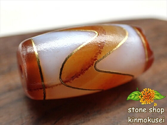 【チベット銀線天珠】虎牙天珠 橙 ハンドメイド 【古銅】 【鉱物入り】 【一点物】 【※注意事項あり】