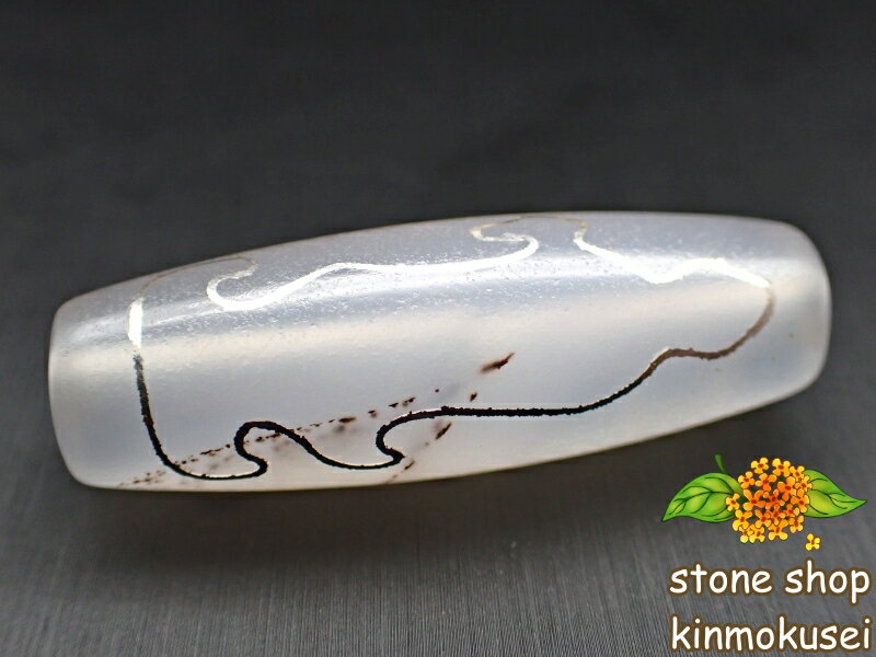 【チベット銀線天珠】雙観音天珠 白 ハンドメイド 【鉱物入り】 【一点物】