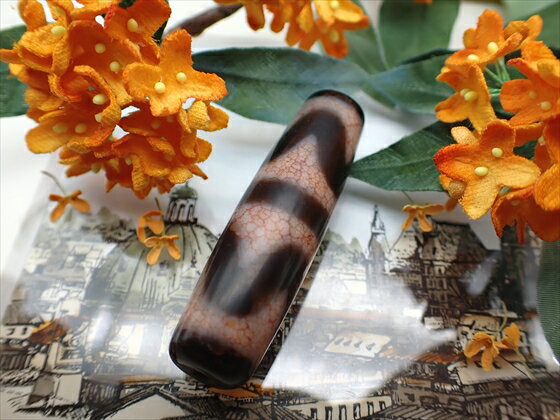 【チベット龍紋天珠】四線虎牙天珠 【一点物】