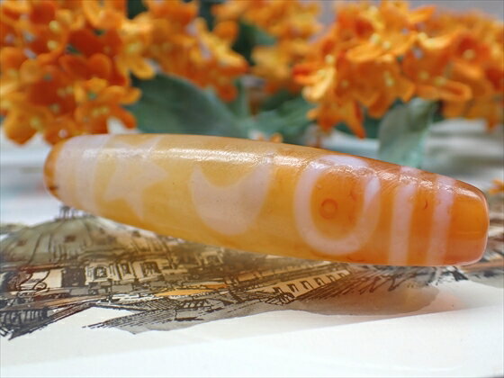 【チベット天珠】 財神日月星天珠 橙 【一点物】