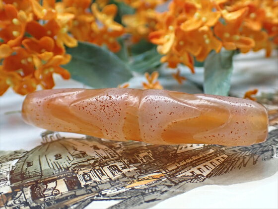 【チベット天珠】四線虎牙天珠 橙 【一点物】