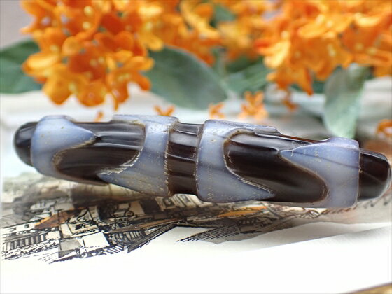 【チベット天珠】 四線虎牙天珠 茶 【一点物】