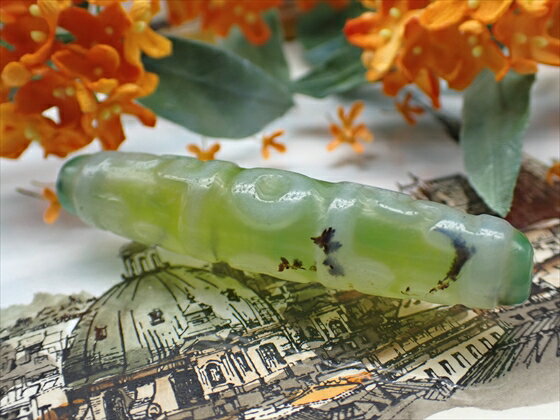 【チベット天珠】 蓮師法器天珠 緑 【デンドリティック鉱物入り】 【一点物】