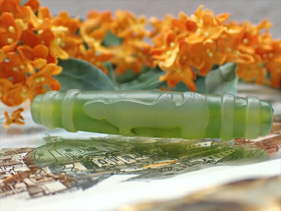 【チベット天珠】 雙観音天珠 緑 【一点物】