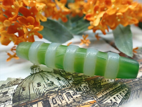 【チベット天珠】 線珠 緑 【一点物】