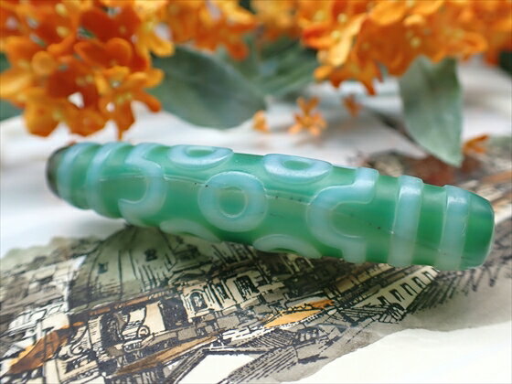 【チベット天珠】 七眼天珠 緑 【一点物】