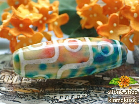 【マルチカラー天珠】九眼天珠 約40×15mm 三角形 ペイント柄 多彩模様 【一点物】