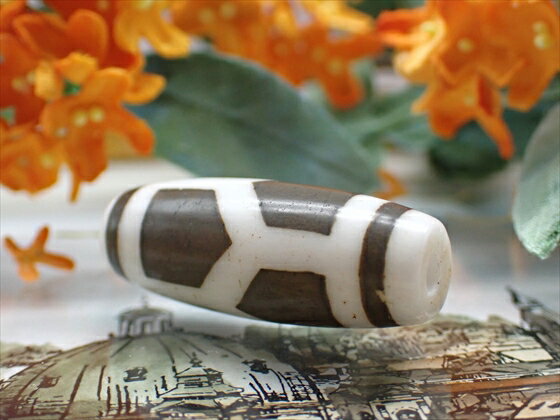 【チベット天珠】 亀甲長寿天珠・白 【一点物】