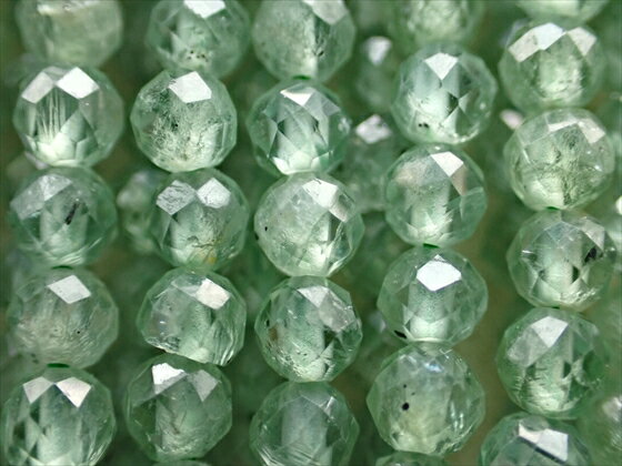 【連売り商品】グリーンカイヤナイト 多面カット 丸玉 Φ3mm 約135粒 一連 約38cm Kyanite 3