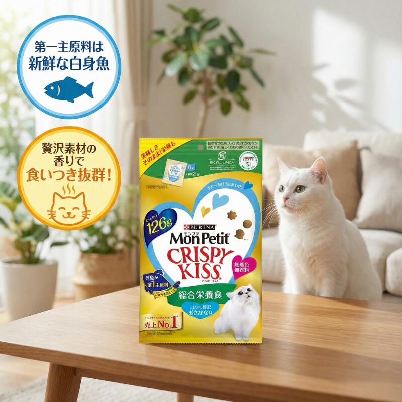モンプチ クリスピーキッス 総合栄養食 とびきり贅沢おさかな味 126g (6g×約21袋) 猫 おやつ キャット..