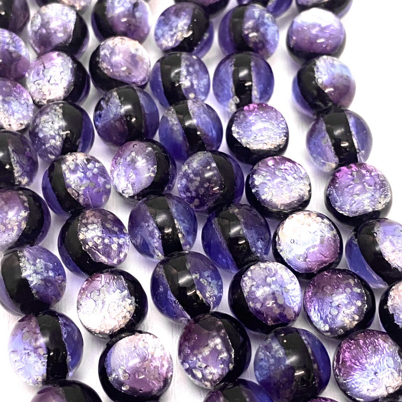 マリンパープル ホタルガラス 12mm 連売り 33粒 とんぼ玉 蓄光 夜光タイプ 【楽天倉庫発送、送料無料】