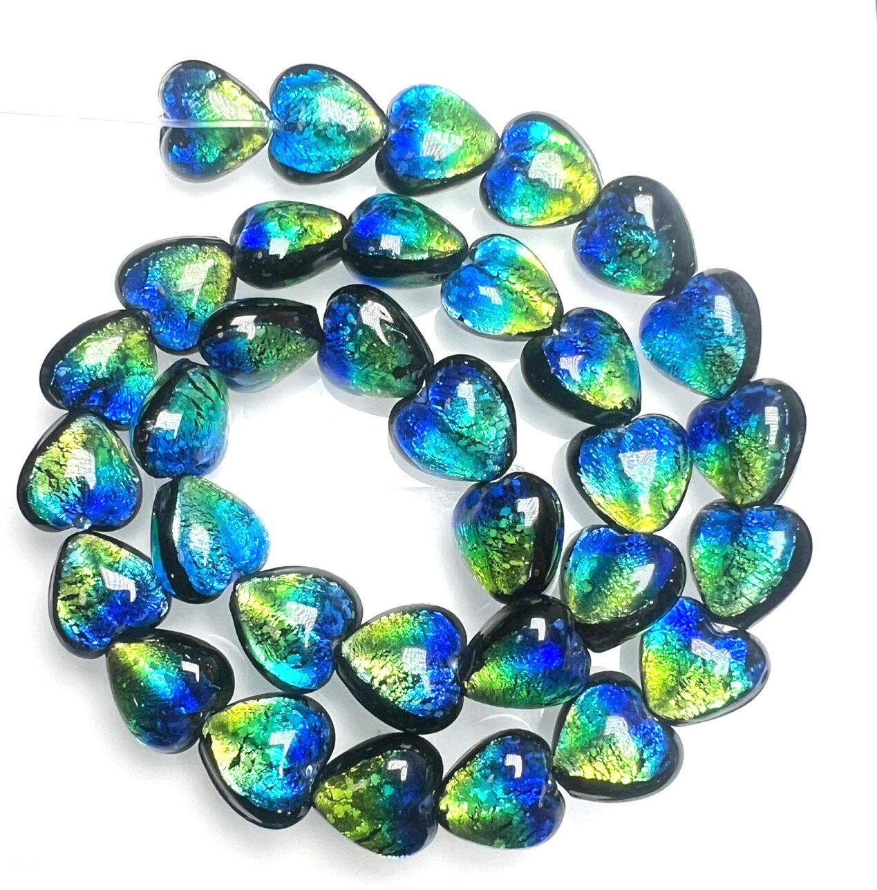 ケラママリン ハート ホタルガラス 12mm 連売り 33粒 とんぼ玉 蓄光 夜光タイプ 送料無料