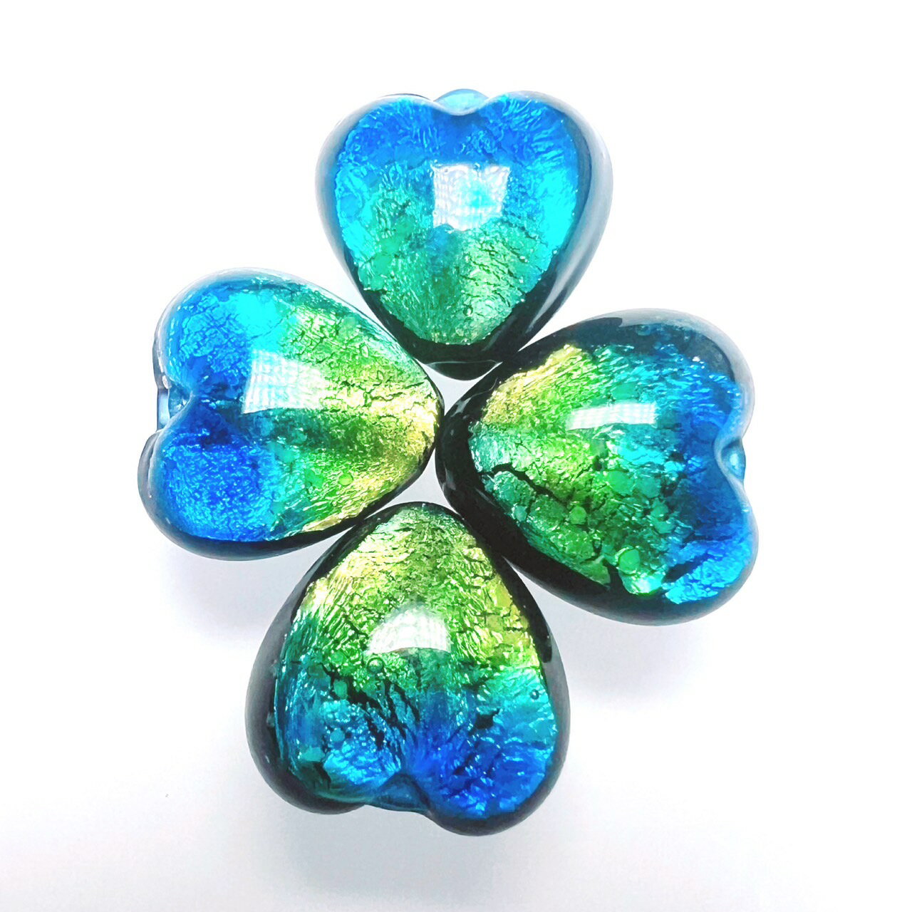 ケラママリン ハート ホタルガラス 12mm 10粒セット とんぼ玉 蓄光 夜光タイプ 送料無料