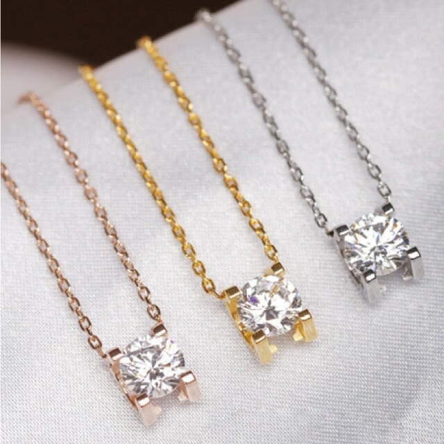 Cubic Zirconia - ワンストーン馬蹄ネックレス ステンレスネックレス ステンレスチェーン 金属アレルギー対応肌荒れ